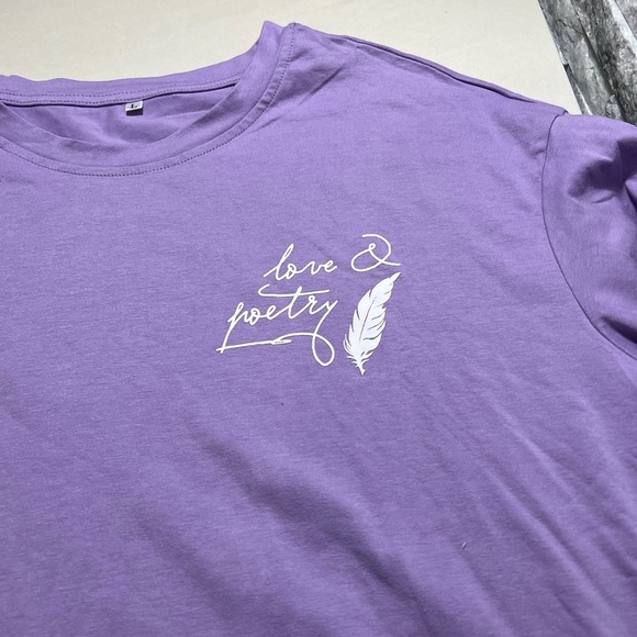 Purple Graphic Tee – "Love & Poetry" Feather Design Large NWOT - Picture 6 of 6